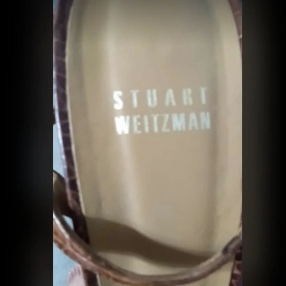 Modern does 1940s Stuart Weitzman Brown Crocodile Strappy Wedge Sandals 7.5 - Picture 3 of 6